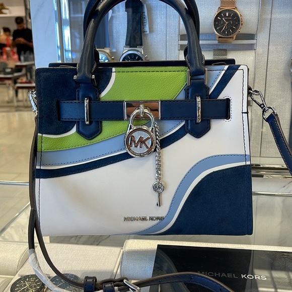 Michael Kors Hamilton Small Satchel Shoulder Crossbody Bag 
Navy Multi 
NWT - Picture 7 of 16
